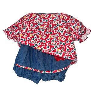 Vtg Small Steps 2pc floral denim shirt short set sz 18m Nwt deadstock fruit leaf